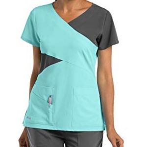 Grey's Anatomy 2140 Contrast Mock Wrap Top